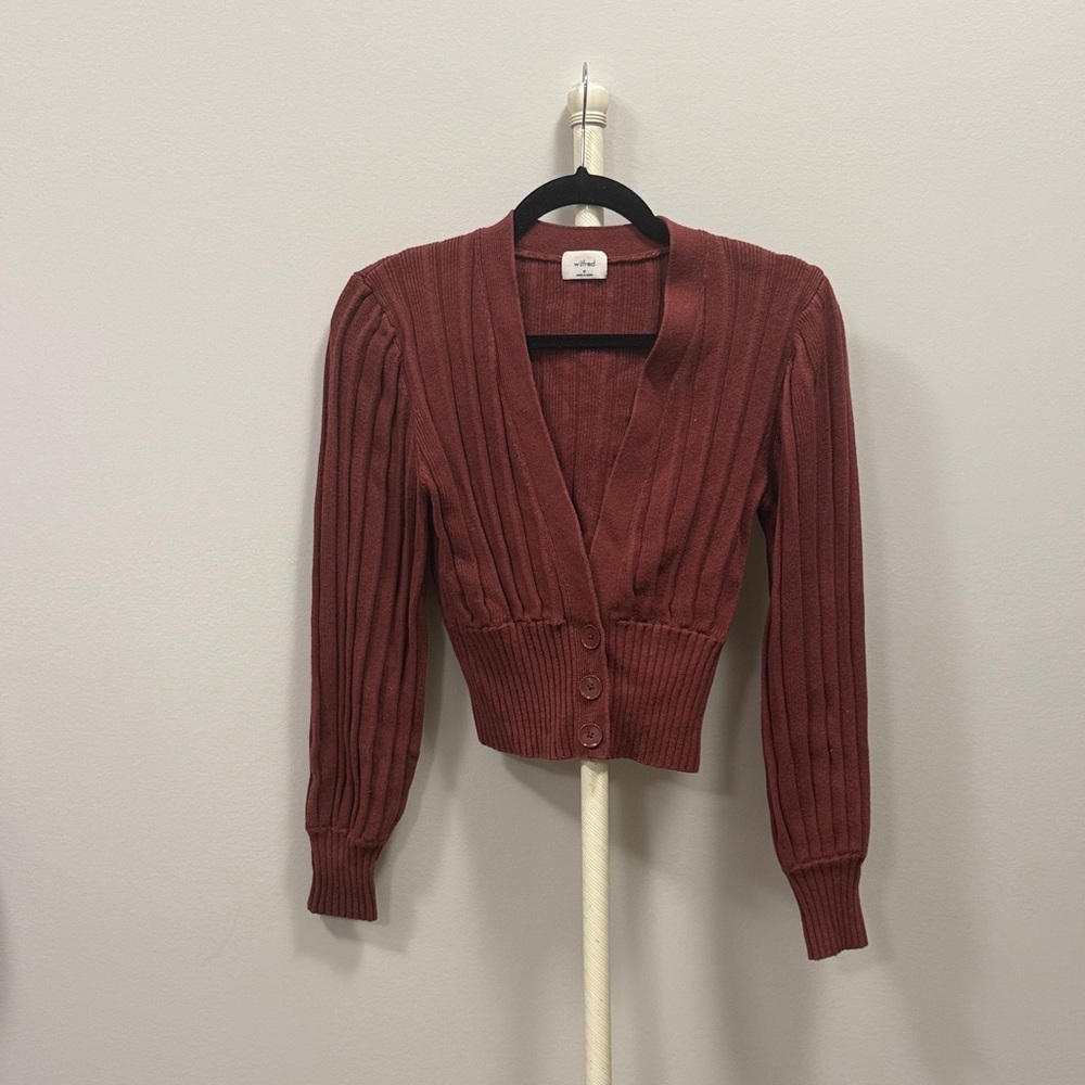 Wilfred Ribbed Cardigan in Deep Red